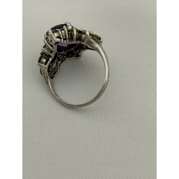 Beautiful Sterling Amethyst/Peridot Cocktail Ring. Size 6.75, Marked 925